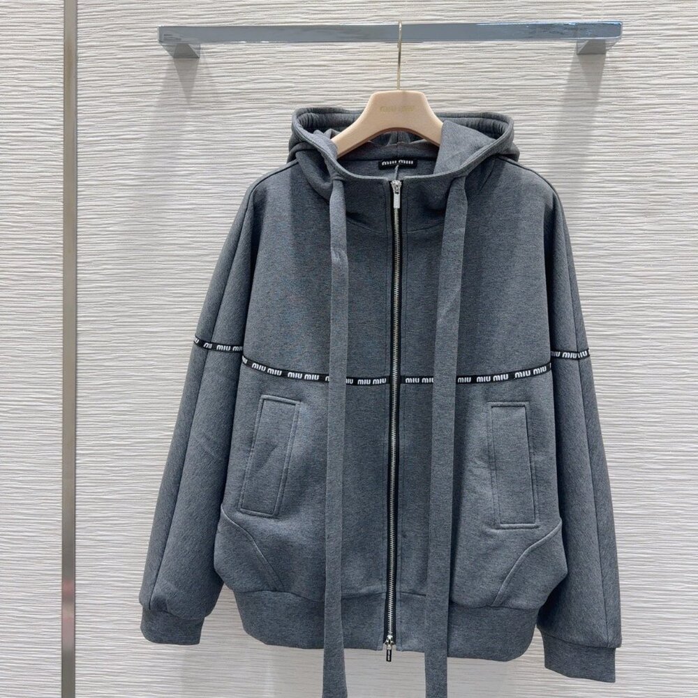 MIU MIU gray zip-up hoodie